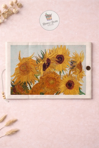 Kitap Kılıfı Ve Metal Kitap Ayracı Seti Van Gogh Ayçiçekleri