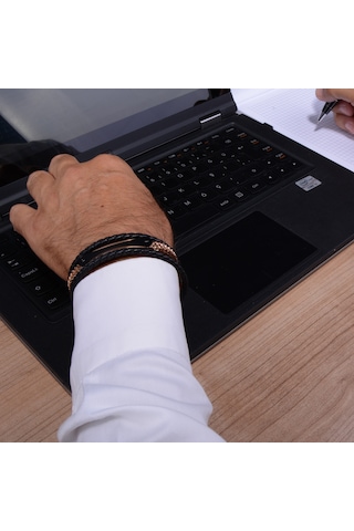 Gold Çelik Aksesuarlı Üçlü Deri Bileklik N11.2812 Çelik