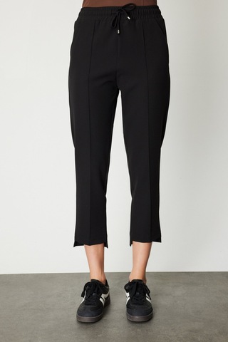 On Kadın Önü Çimalı Dar Paça Eşofman Altı 64138 Siyah Siyah