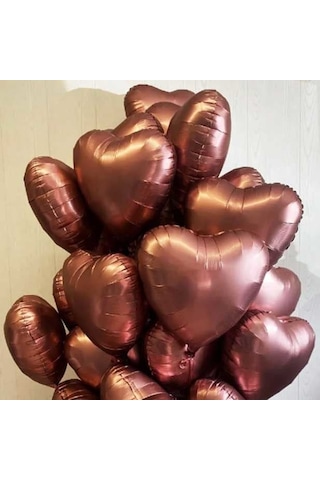 2 Adet 18 Inc Bej Ve Karamel Kalp Folyo Balon Çok Renkli
