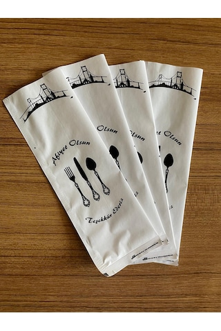 Kraft Çatal Bıçak Kılıfı 8x24 Cm Afiyet Olsun Yazılı 200 Adet