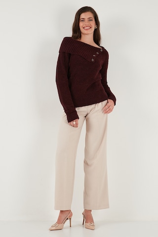 Lela Premium Regular Fit Kayık Yaka Düğme Detaylı Bayan Kazak 680Kz002563 Bordo