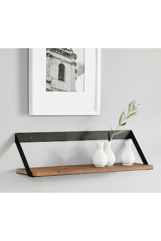 Metal Ayaklı 3'lü Duvar Rafı - Demir Ayaklı Doğal Ahşap Duvar Kitaplığı 20x35x50 Cm Çok Renkli