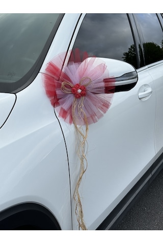 30 Adet Kırmızı Beyaz Kristal Tül Kırmzı Lateks Güllü Konvoy Süsü