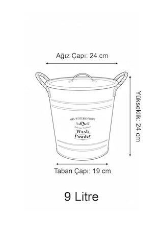 Metal 9 Litre Kapaklı Deterjanlık Ve Deterjan Saklama Kovası - Çok Amaçlı Banyo Saklama Kabı Krem