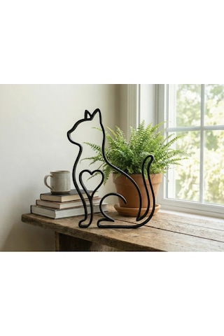 Kalpli Minimalist Kedi Silüeti Biblo Modern Çizgi Sanatı Dekoratif Obje Ve Duvar Tablosu 22 18 Cm
