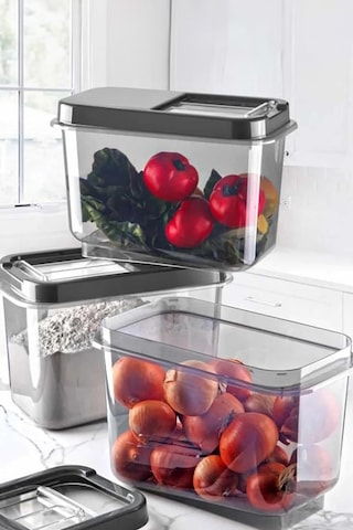 Thentech 7,5 Litre Kuru Bakliyat Saklama Kabı Sürgülü Kapaklı Pratik Kullanımlı Sürgülü Kapaklı Ekru