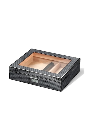 Falconetti Karbon Fiber Siyah Camlı Kısa Humidor Puro Kutusu rc38