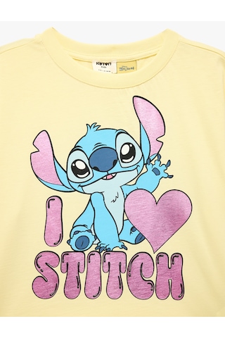Koton Kısa Kollu Bisiklet Yaka Pamuklu Lisanslı Stitch Baskılı Tişört Sarı 6skg10496ak