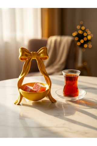 Fiyonk Tasarımlı Altın Kahve Yanı Çikolatalık 6 Lı Set Dekoratif Lokumluk & Kahve Sunum Aksesuarı 6 Adet