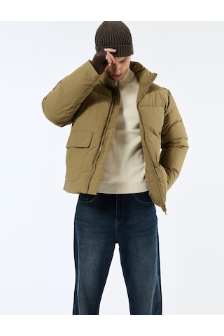 Koton Uzun Kollu Kapaklı Cep Detaylı Fermuarlı Slim Fit Dik Yaka Kışlık Şişme Mont Bej 6wam20125hw Ekru