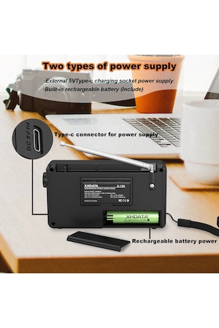 Xhdata D-109 Stereo Dijital Taşınabilir Radyo Am Sw Mw Fm Radyo Bluetooth D-109