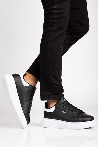 Dilimler Ayakkabı Unisex Spor Ayakkabı Siyah Yüksek Taban Hafif Suni Deri-4156 Siyah