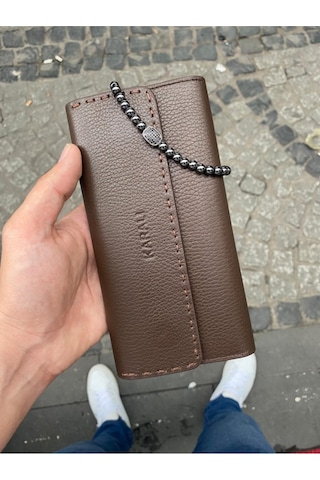 Karalı Deri Karalı Hakiki Deri Telefonluk Unisex Cüzdan Bileklik Hediyeli- Kahverengi Gtc-10 Kahverengi