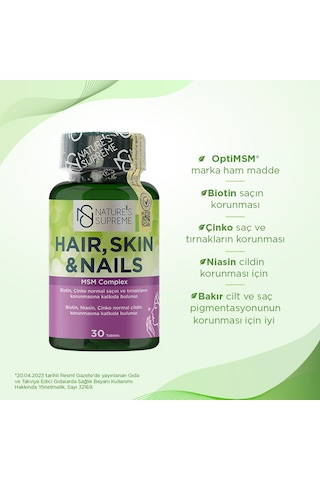 Natures Supreme Hair Skin Nails 30 Tablet Aromasız