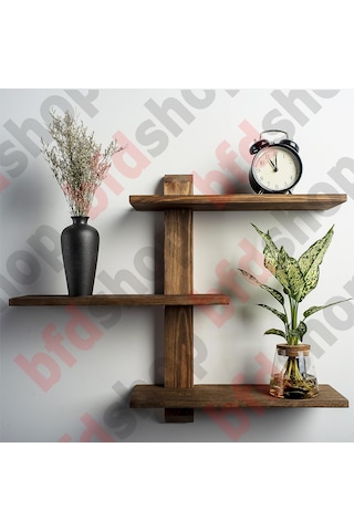 Bfdshop Dekoratif Modüler 3lü Masif Duvar Rafı Ceviz