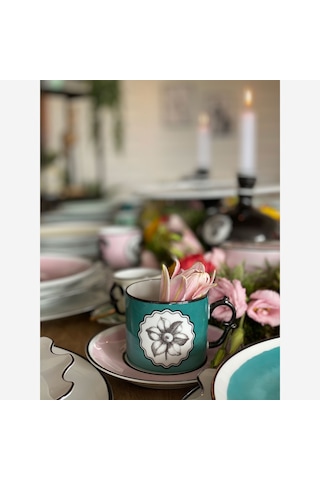 Mavi Pembe Porselen Çay Fincan Seti 225 Ml