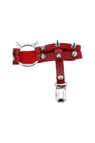 Homyl Kadın Deri Bacak Halkası Jartiyer Kemer Elastik Punk Kırmızı