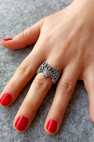 Antik Gümüş Kaplama Kartal Şekilli El Yapımı Ayarlanabilir Yüzük - 502235420 Çok Renkli