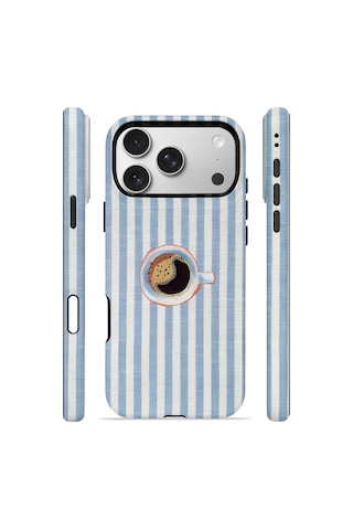 Apple iPhone Uyumlu 17 Pro Max Vorian Çift Katmanlı Magsafe Kılıf Morning Coffee Stripe