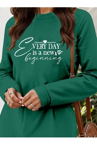 Tua Moda Kadın Uzun Kollu Bisiklet Yaka Kısa Viskon Iki Iplik Elbise Yeşil