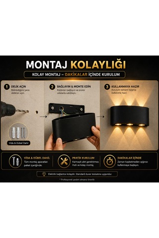 6w İç Ve Dış Renk Aplik 3+3 Dekoratif Çift Yönlü Aplik Elektrikli Pil İle Çalışmaz 3000k-günışığı