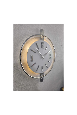 Pey Aksesuar 50x70 Cm Metal Ahşap Ve Işığın Muhteşem Uyumu Duvar Saati Dekoratif Ahşap-m54-kromgrı-beyaz-siyah-gold