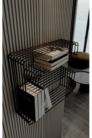 Paslanmaz Metal Duvar Rafı Kitaplık Banyo Düzenleyici Kıvrımlı Tel Kitaplık Ve Mutfak Rafı Siyah