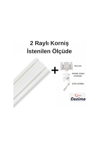 İkili Korniş Rayı Pvc Perde Rayı Ölçü Seçenekli Tavan Tipi Beyaz Korniş Sistemi 3,5 Metre