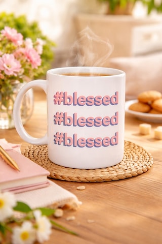 Blessed Yazılı Porselen Kupa Model 34 Motivasyonlu Kahve Kupası - Günlük Kullanım & Hediye Düz Renkli