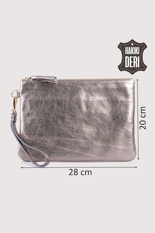Hakiki Deri Kadın Clutch Çanta 9121 Gri