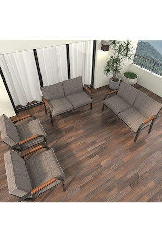 Mygusi Hayal Balkon Bahçe Cafe - Metal Kanepe Koltuk Takımı - 2+2+1+1 Cappuccino