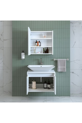 Banos Banyo Roomart Tm7.2 Lavabolu Mat Beyaz Mdf 65 Cm Banyo Dola Mat Beyaz