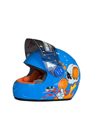 Çocuk Kaskı Çene Kapalı Çocuk Kask Ecer22-06 Sertifikalı Mavi