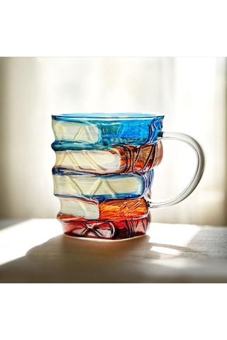 Qerhome Borosilikat Cam Renkli Sherlock Kupa 350 Ml 1 Adet Şeffaf