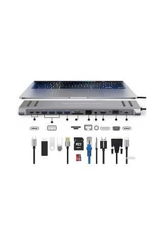 Mst-14u 14ın1 Type-c To Hdtv Multifunction 4k Ultra Hd 14 Ports Çevirici Dönüştürücü Adaptör