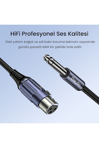 Veggieg 6.35mm To Xlr Dişi Mikrofon Kablosu Hi-fi Ses Kalitesi Ofc Bakır Enstrüman Ses Kablosu 2 Metre