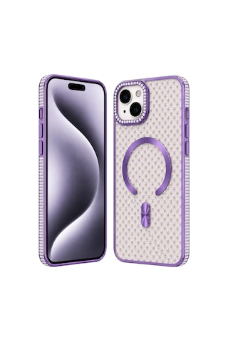 Nettech Apple iPhone 13 Uyumlu Taşlı Seri Arka Koruma Kılıf - Mor