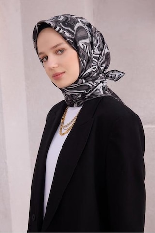 Belli Tivil Saf İpek Eşarp 4222 - 58 Siyah Soyut Desen Siyah