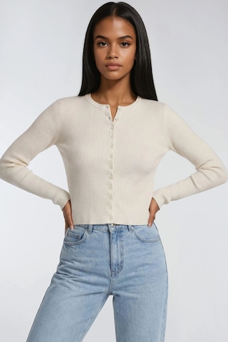 Hiccup Mixray Düğmeli Slim Fit Yivli Örgü Hırka Natural