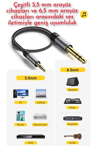 Essager 5-metre 3.5mm To 6.5mm Ses Kablosu Hi-fi Ses+dac Çip