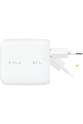 Belkin Boostcharge Usb-c Fiş Tipi Şarj Cihazı 100 W, Gan Kompakt Ve Katlanabilir Macbook Ve İphone İçin Hızlı Şarj, 1,5 M Usb-c Kablo Dahil, Beyaz 1-Beyaz