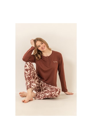 Pierre Cardin 9264 Modal Uzun Kol Kadın Pijama Takımı Kahverengi