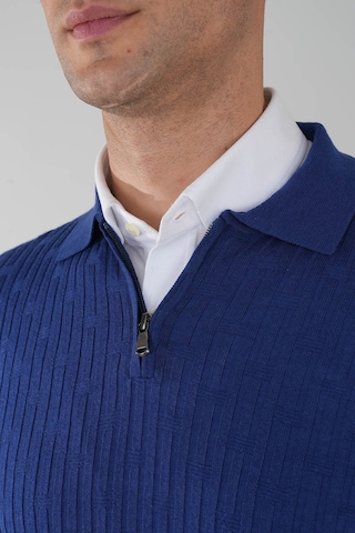 Bisse Indigo Polo Yaka Fermuarlı Ön Jakar Yün Erkek Triko Tr23k23204 D66 Indigo
