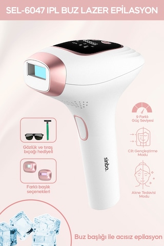 Sinbo Sel-6047 Ipl Beyaz Pink 999.999 Atım - Buz Soğutmalı Epilasyon Cihazı 9 Güç Seviyesi, Tüm Vücut Kullanım, Ev Tipi Kalıcı Epilasyon