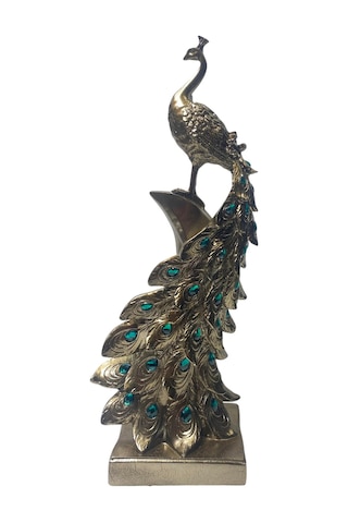 Yeşil Dikey Taşlı Tavuskuşu Dekoratif Obje - Gold