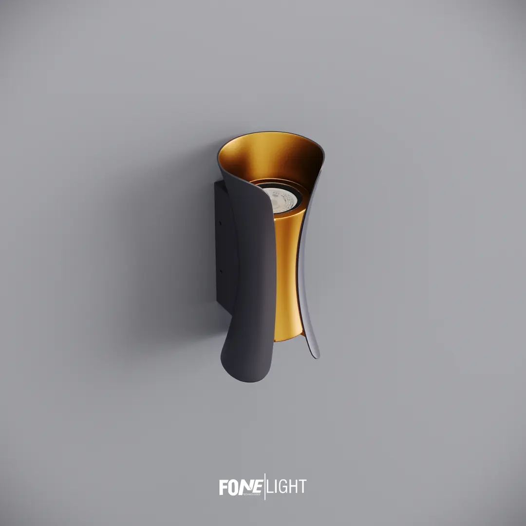 Fonelight Butterfly Dış Mekan Alüminyum Duvar Apliği Siyah - Altın Rengi
