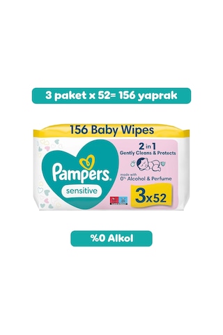 Prima Pampers Sensitive Islak Bebek Mendili, 3'lü 52 Adet 156 Islak Mendil