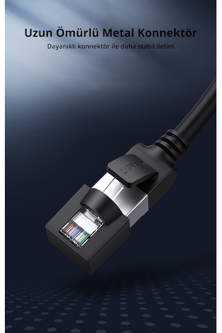 Ugreen Cat6 Saf Bakır Metal Konnektör Ethernet Kablosu Siyah 10 Metre, 50196