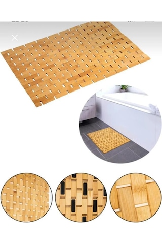Bambu Banyo Paspası - Kaymaz Taban - Duş Paspası 40 X 60 Cm Kahverengi